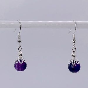 21134 Dainty purple banded agate earrings.